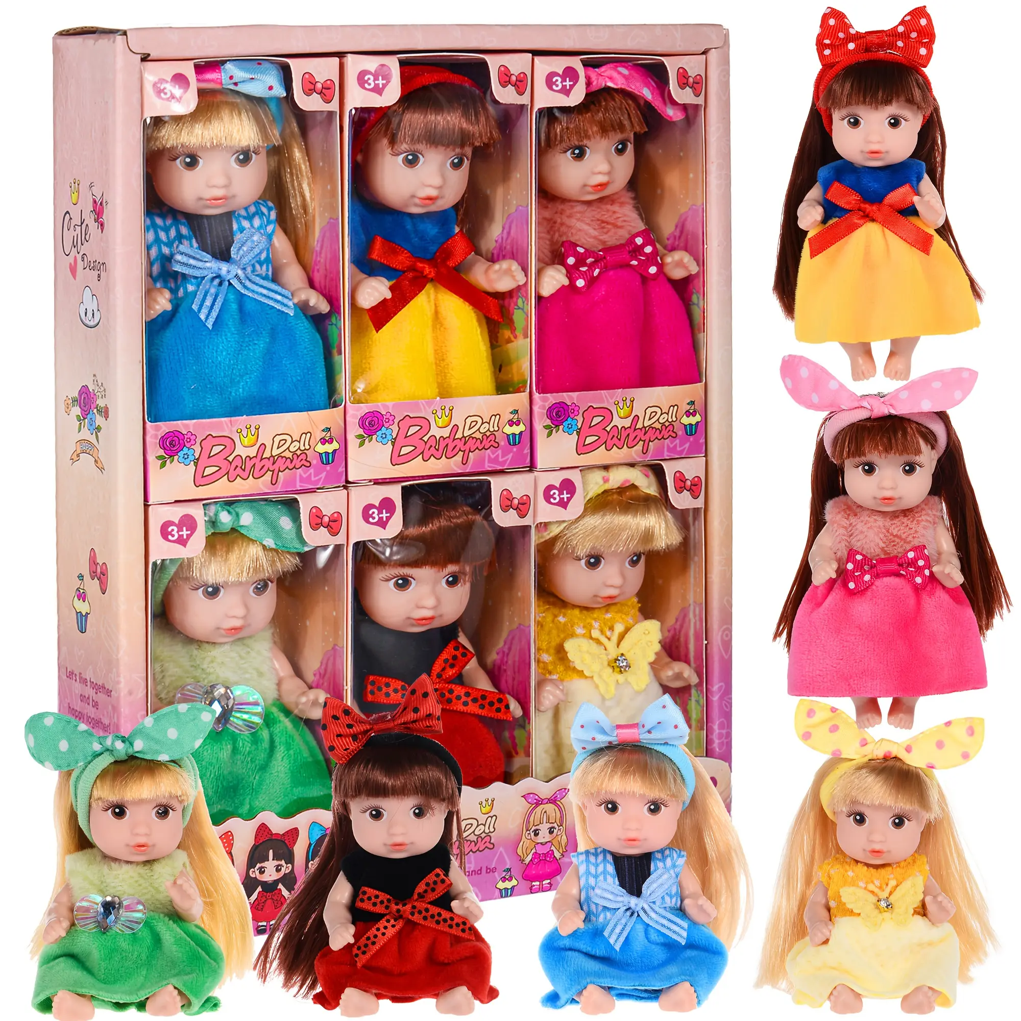 Kids' 6/8/12Pcs Cute Mini Doll Set - Bunny Ear Headbands, Fashion Outfits, Safe Non-Toxic Dress-Up Pretend Play Toys, Collectible Figures, Gifts for Girls, Ideal Birthday Gift for Kids 3+ with Doll Accessories