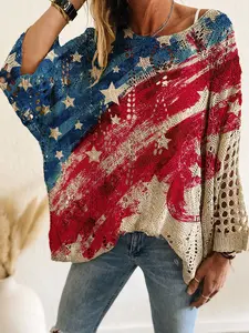 Women's Halloween Pumpkin Print Long Sleeve Knitted Top, Casual Elegant Flowy Vacation Style, Loose Fit Batwing Shoulder, Spring Summer Fall Wear, Knitwear, Womenswear