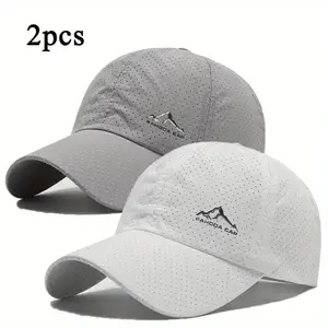 2 Pack Quick Dry Baseball Caps with Mountain Logo Breathable Sun Hats for Men Women Unisex Moisture Wicking Sport Caps for Outdoor Activities Hiking Camping Sports Daily Use Lightweight Comfortable Design