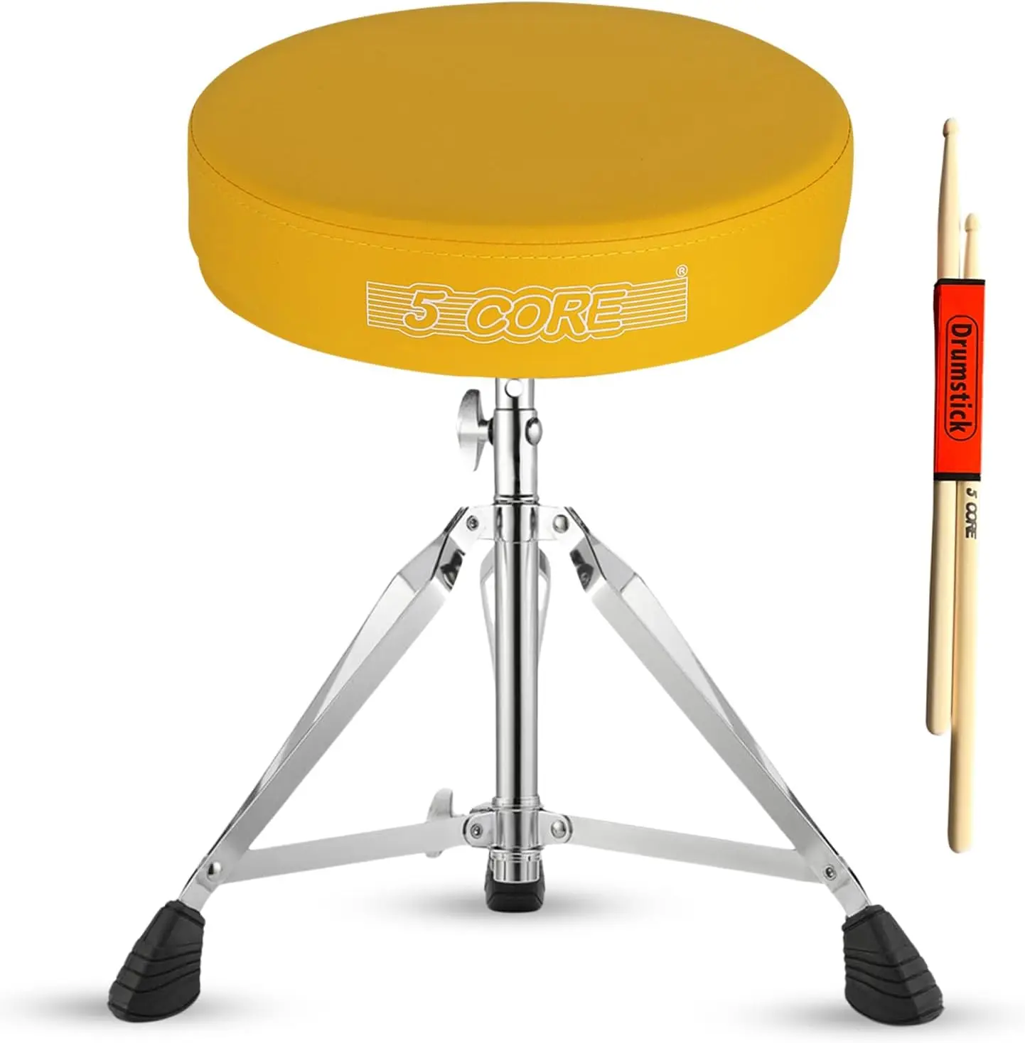 5 CORE Drum Throne 3" Thick Padded Adjustable 21.5" Drummer Chair 200Lb Capacity Guitar Stool for Adults & Kids Yellow