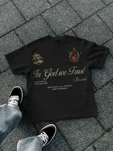 Men's Loose Fit Fashion Print Aesthetic T-Shirt, Vintage American Style, Casual Daily Wear, Unisex, Youth College Streetwear Trend