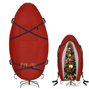 Upright Christmas Tree Storage Bag/Cover - for 4.5FT/5/FT/6FT/7FT/7.5FT/8.5FT/9FT Christmas Trees or Topiary Trees, Holiday Tree Cover with Waterproof Zipper, Durable, Lightweight and Convenient Vertical Christmas Storage Bags (Red/Green)