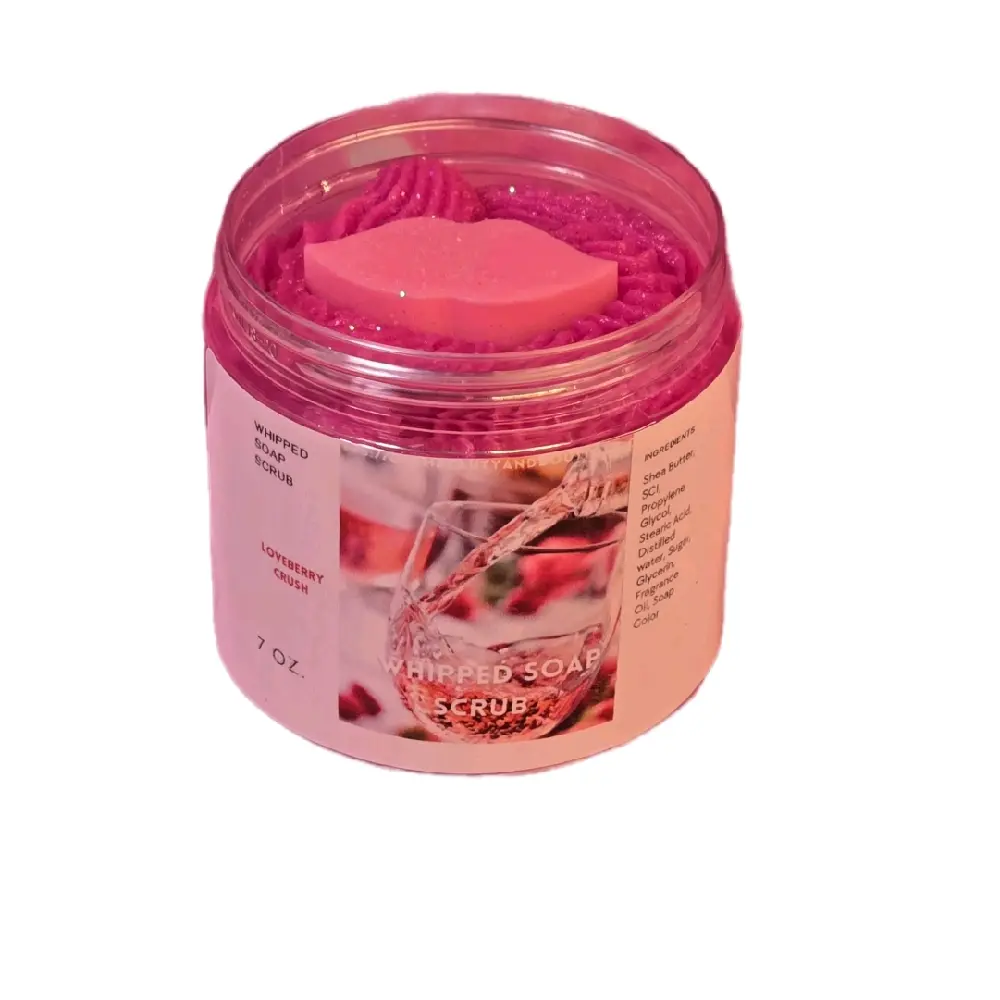 Loveberry Crush Whipped Foaming Sugar Scrub, Handmade Moisturizing Body Polish with Shea Butter, Gentle Exfoliation for Dry Skin & Cracked Heels, Fragrance, Adults