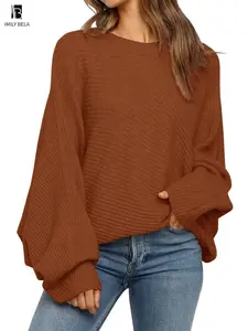 Women's 1 Piece Round Neck Long Sleeve Sweater, Chic Basic Batwing Sleeve Long-sleved Solid Pullover, Casual Solid Top for Spring & Fall Outings, Womenswear