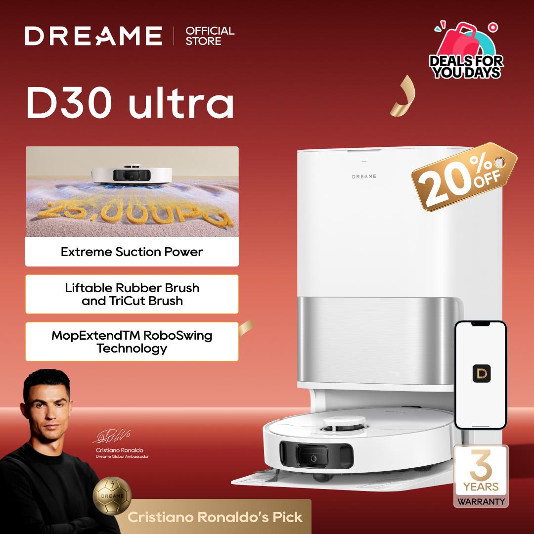 【Flagship Upgrade 2026】 DREAME D30 Ultra Robot Vacuum and Mop, 25,000Pa Powerful Suction, All-in-One Base Station with 100 Days Auto-Empty, MopExtend Tech for Edge Cleaning, Smart Obstacle Avoidance, White