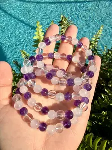 Amethyst Rose Quartz Clear Quartz Bracelet | 8mm Gemstone Stretch Jewelry