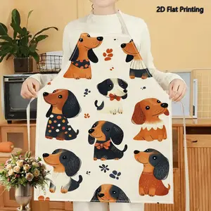 1PC 2D Flat Printed Cute Dogs Cartoon Style Apron For Home Cooking, Kitchen Wear, And Cooking Enthusiasts Kitchen Cooking Aprons
