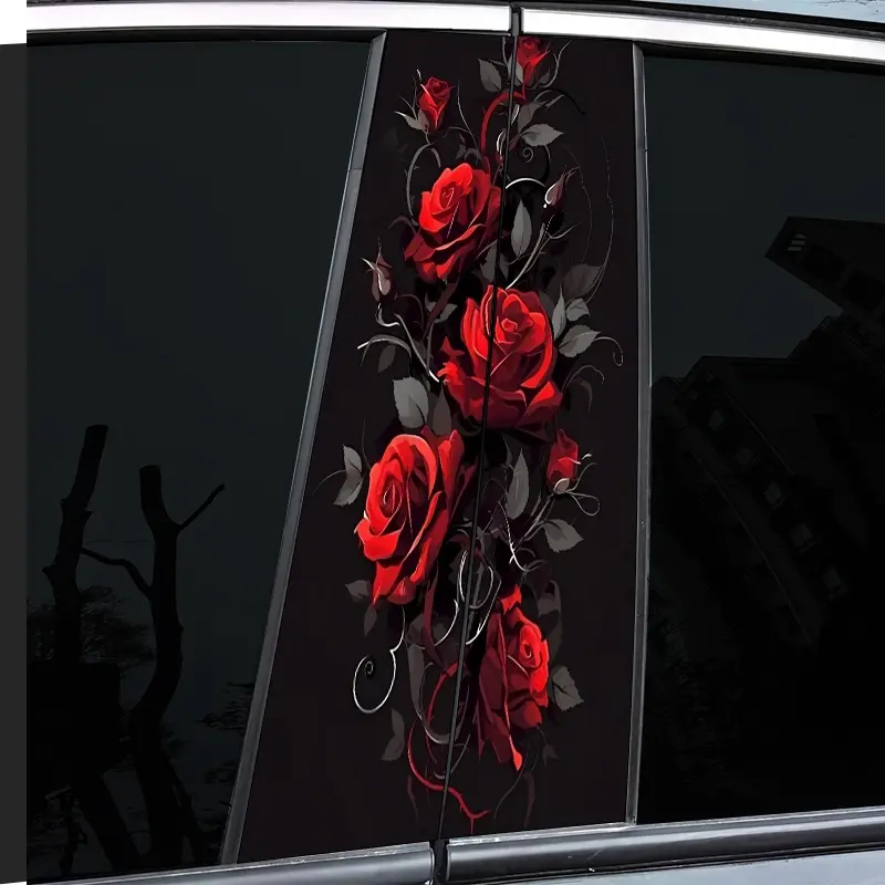 2 pieces of super beautiful red rose themed B-pillar car decal, Sticker for cars, Vehicle Exterior Decoration, durable vinyl, semi-matte finish, easy to attach - perfect for glass and metal surfaces, - as well as decorative laptops - helmets - motorcycles
