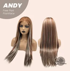 JBEXTENSION 27 Inches Long Straight Bronze Pre-Cut Free Part Frontlace Glueless Wig ANDY