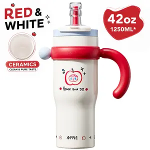 42oz Leak-Resistant Tumbler with Ceramic Inner & 316L SS, Portable Cartoon Pattern Water Bottle with Handle, Suitable for Children & Adults