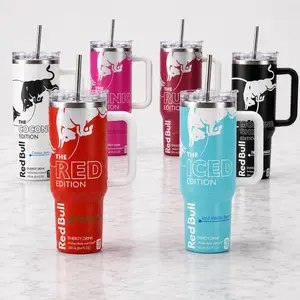 Rd Bull FULL OF COLORS EDITION Tumbler With Handle - Energy Tumbler for Extreme Sports Athlete - 20oz/40oz Insulated Travel Mug With Straw Lid Portable Water Bottles Drinkware - Energy Drink