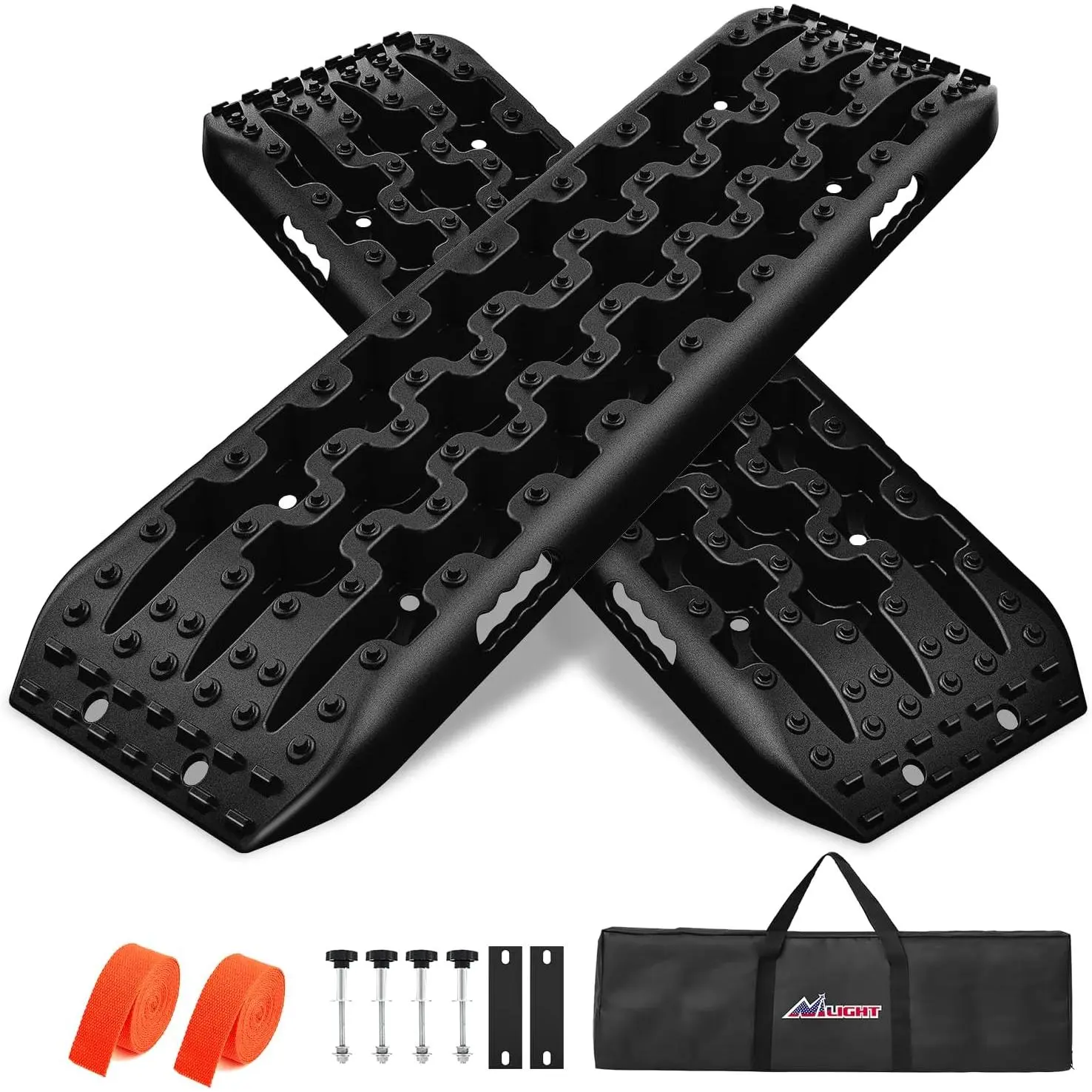 Nilight Off-Road Traction Boards for 4WD/4X4 Off Road Tires, All-Terrain Ladder Mats, 2PCS Mounting Kit, Zipper Bag, 2 Leashes (Black)