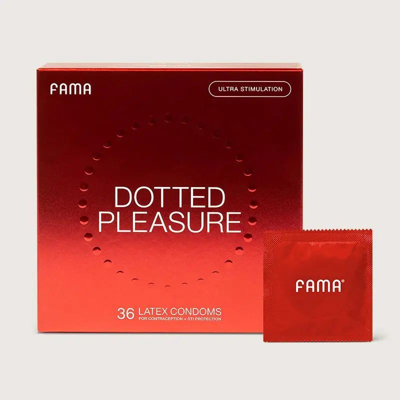 FAMA Dotted Condoms for Men,Extra Sensitive Lubricated Latex Condoms,Textured for Comfort,Man Condoms.2.12-Inch/54 mm Diameter(36 Count (Pack of 1)), HSA/FSA eligible