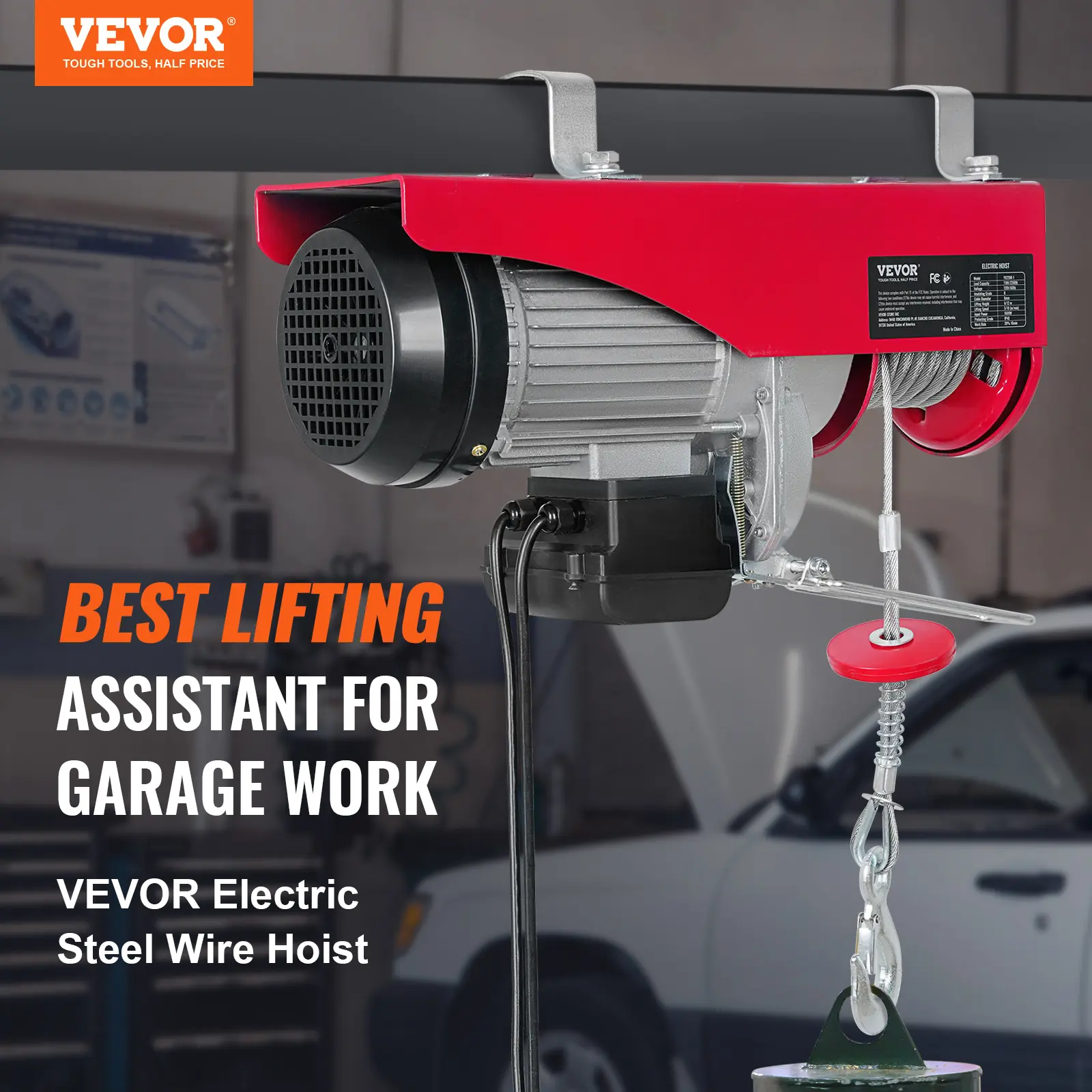 VEVOR Heavy Duty Electric Hoist with Emergency Brake, 1320 lbs Capacity, 1150W 110V Pure Copper Motor Steel Wire Winch, 14ft Wired Remote, 40ft Single Cable Lift Height, Ceiling Mount, Warehouse/Garage Use for Lifting Heavy Items, Father's Day Gift, Remot