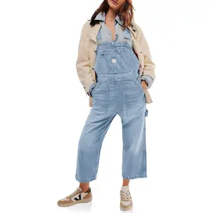 PALSTER Womens Denim Overalls Casual Loose Fit Bib Adjustable Strap Wide Leg Capri Jean Jumpsuits