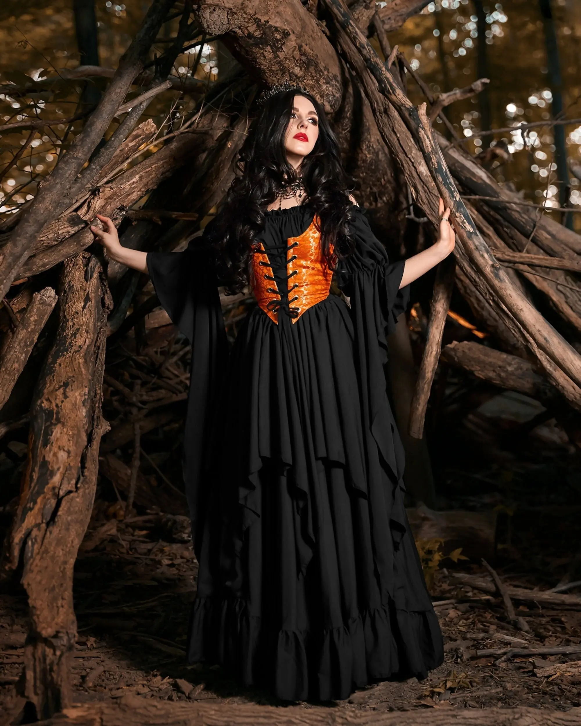Renaissance women's Costume - Medieval Dress - Sorceress - Fantasy - Brocade Bodice - 3 Piece Witch Cosplay - Reminisce Brand