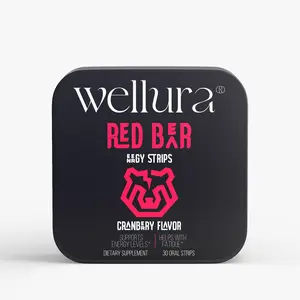 Wellura Energy Strips Cranberry Flavor - 30 Oral Strips for Enhanced Focus & Endurance - Natural Vitamin B12 & Green Tea Caffeine Blend - Sustained Energy Boost - India Made Beverage Sport