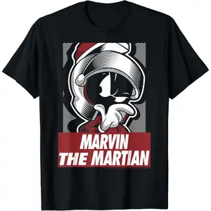 Women's Soft Casual Short-Sleeve Vintage Basic T-Shirt, Looney Tunes Marvin The Martian Graphic Poster Top, Ideal for Birthday Wear