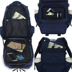 45l Dark Blue Backpack, 3 Days Mole Bag, Cherry Pattern Large Insect Bag, Canvas Backpack and Backpack, Suitable for Men and Women, Suitable for Outdoor Hiking Camping