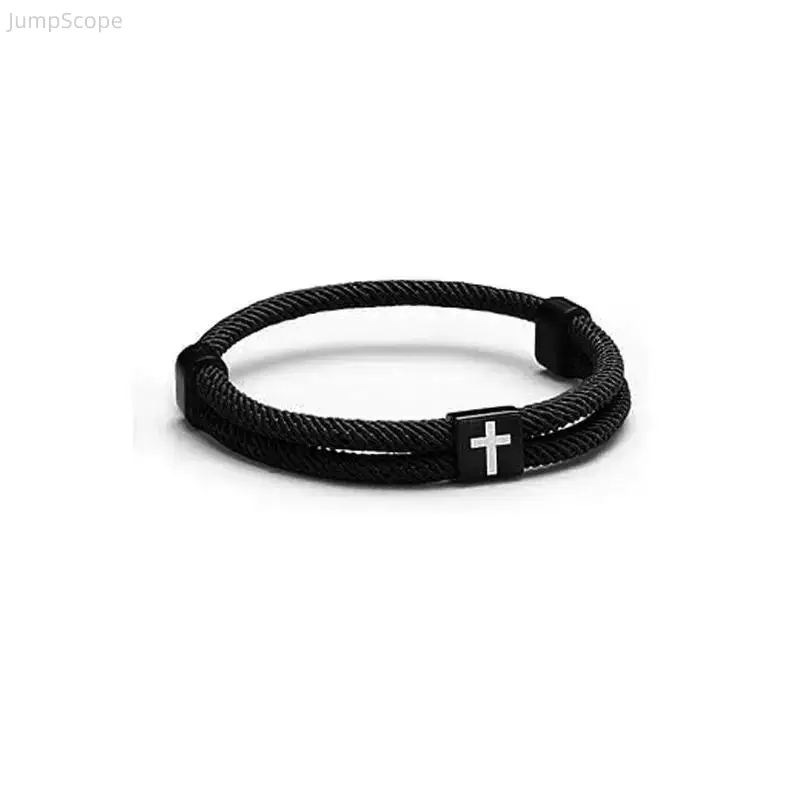 Men's Woven Cross-Knotted Bracelet - Black Knotted Bracelet Jewelry, Adjustable Fit Bangle, Fade-Resist Fabric Fiber, Comfortable Durable Sports Wristband for Daily Casual Wear