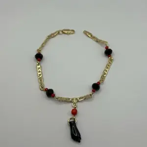 Evil Eye Protection Bracelet for kids  Gold Plated 6”” inches  Mal de Ojo Proteccion with Red and Black Beads and marine  Chain Design trending jewelry