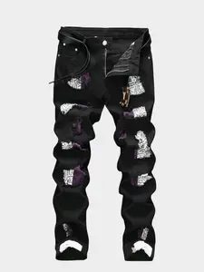 Blend Men'S Ripped And Patched Hip Hop Skinny Washed Denim Jeans, Spring Summer Outdoor, Street Style #3 Top Rated Local Warehouse Storein Men's Jeans-3528 Casual Menswear Stylish Tapered Print levis baggy jeans for men jeans pants for men