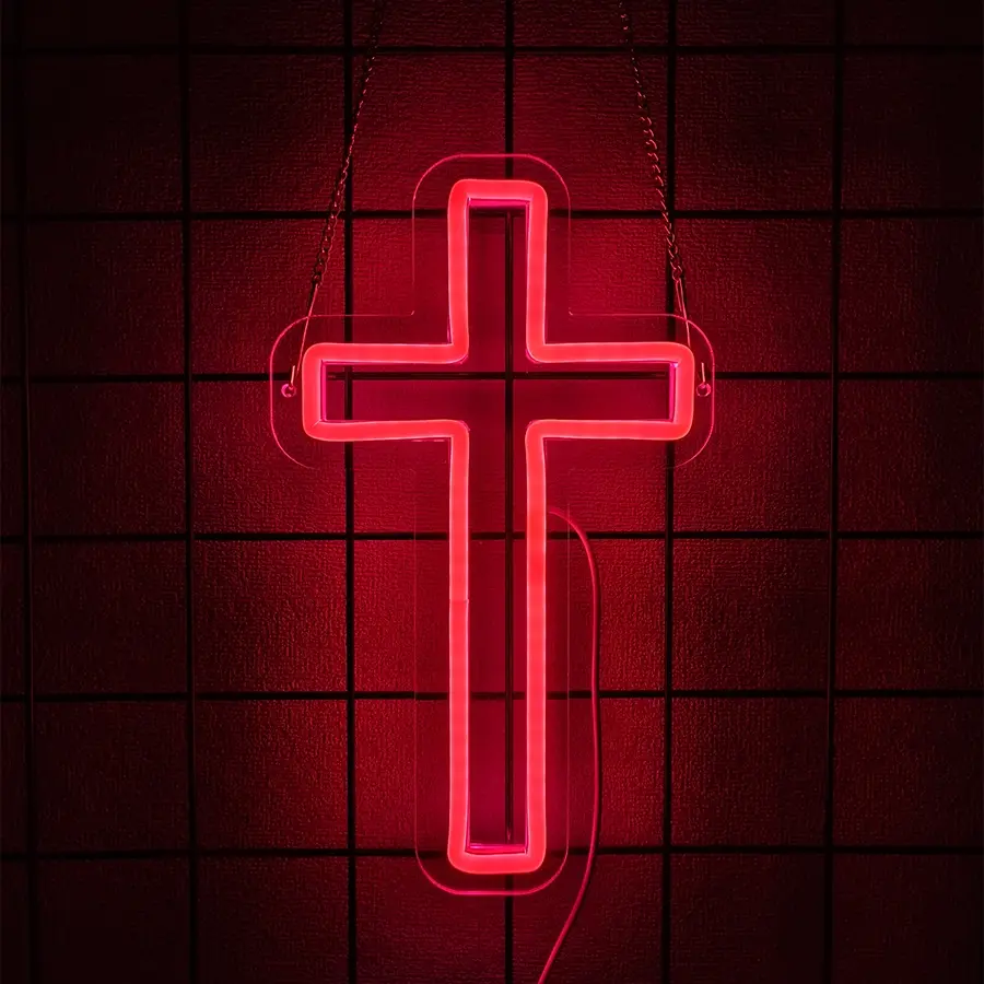 Cross Neon Sign LED Jesus Cross Wall Decor USB Powered Inverted Cross Light for Easter Christmas Wedding Decoration Easy to Hang Decorative Neon Sign Led Neon Lights