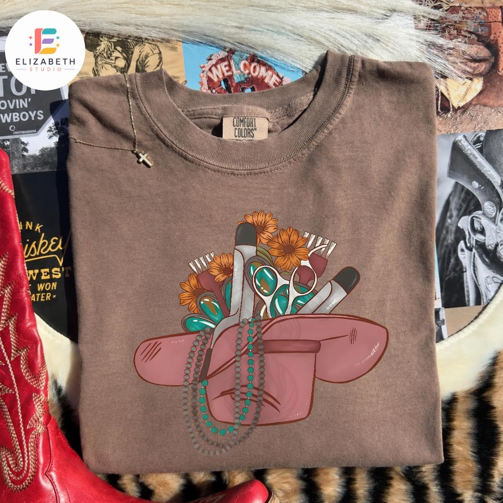 Comfort Colors Cowgirl Hat T-Shirt, Western Sunflower Turquoise Boho Graphic Tee for Women, Cute Country Cowgirl Rodeo Tee, Gift for Her Cowgirl