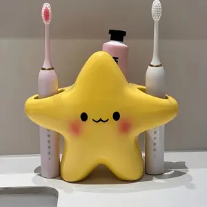 Creative Star Design Toothbrush Holder, Cute Smile Shape, Durable Bathroom Storage Box, Space-Saving, Fits Electric/manual Brushes