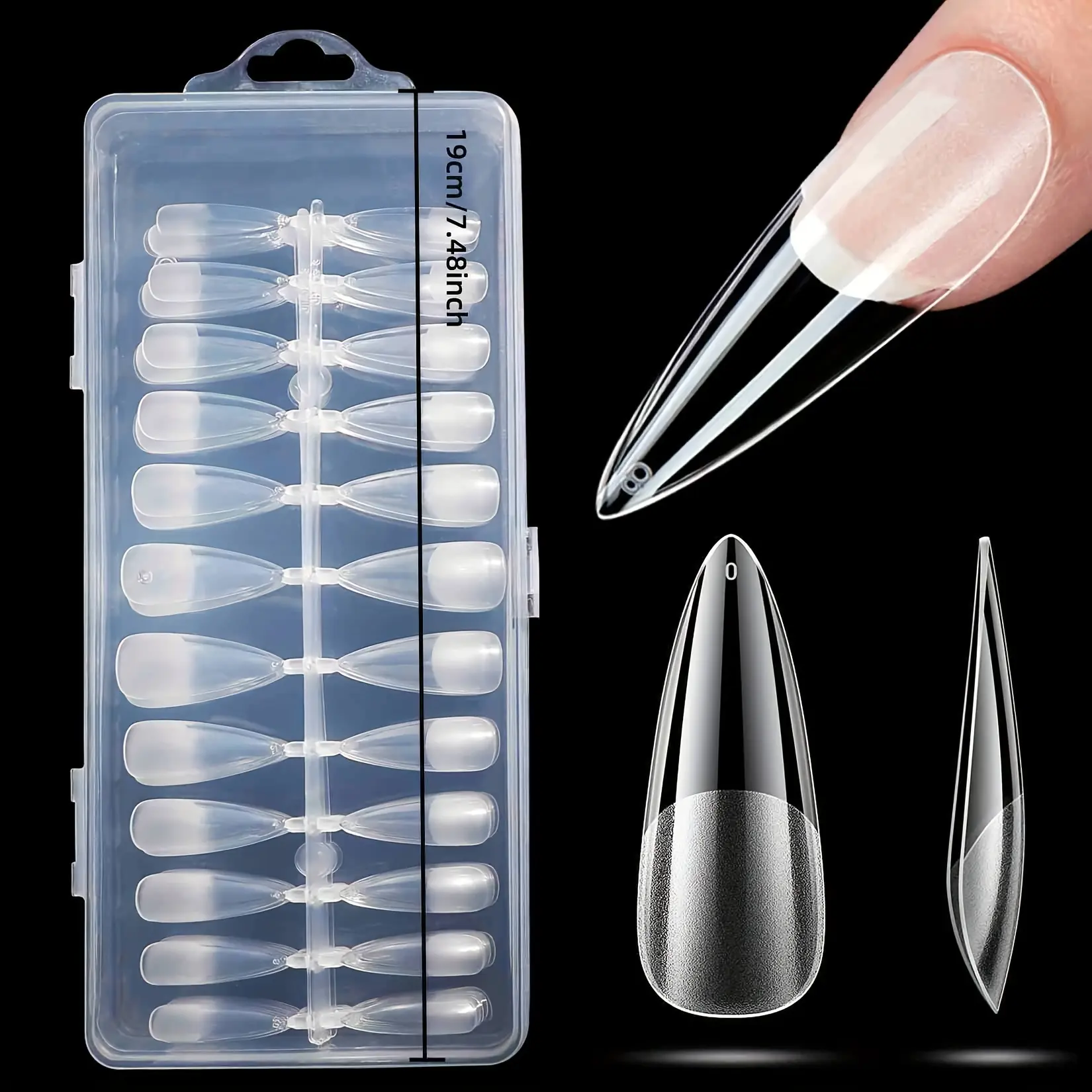 Stiletto Nail Tips, 240pcs Half Matte Clear Acrylic Nail Tips, Pre-Buffed Soft Gel Nail Tips for Full Cover, Professional Nail Art Supplies for DIY Salon