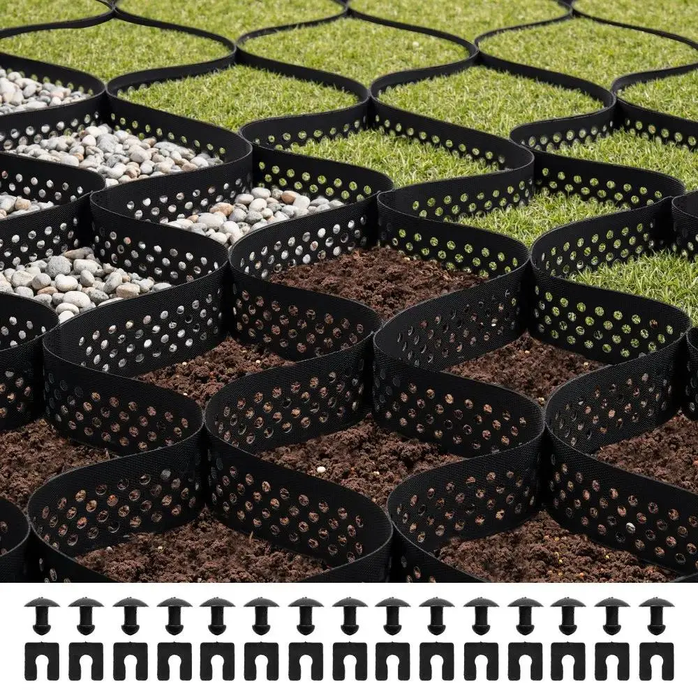 【summerfinds】VEVOR Heavy-Duty Honeycomb Cuttable Permeable Geo Grid, 3in Depth, 24.93x9.52FT/7600x2900mm, 1880LBS/Sq Ft Grass Ground Retainer, Easy Install for Driveways, Pavers Landscaping, Prevents Erosion, Custom Sizes Available