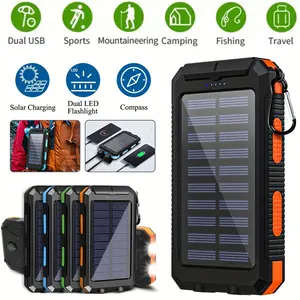 [Best Gift|Solar Power] 10000mAh Large Capacity Portable Charger | Solar Power Bank Dual 5V USB Ports Output with LED Flashlight, Compass for Mobile Phones, Mobile Devices, Travel, And Camping External Backup Battery Pack
