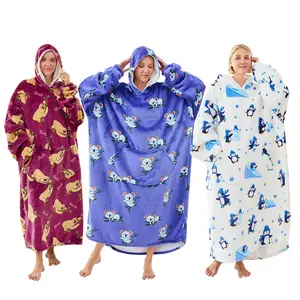 Oversized Wearable Blankets, Unisex Roomy Sweatshirt,  Super Warm and Cozy Giant Blanket Hoodie, Thick Sherpa Blanket with Sleeves and Giant Pocket Winter Loungewear