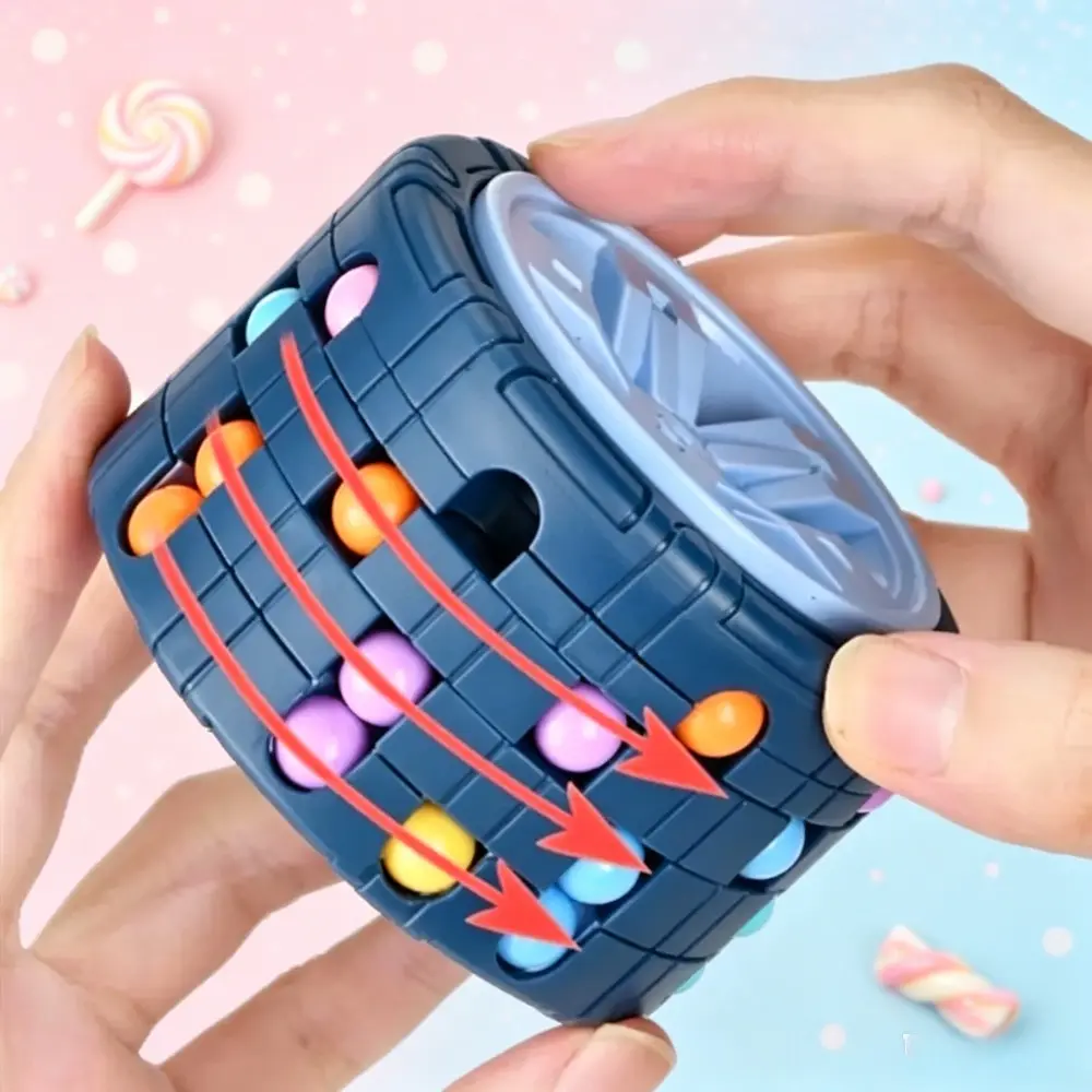1pc Rotating Bean Cube Fidget Toy, Wheel Rolling Beans Puzzle Game, 3D Sliding Ball Brain Teaser, Stress Relief Sensory Fidget Cube, Handheld Educational Logic Puzzle Toy for Kids Adults Travel Desk Anti-Anxiety Fidget Game