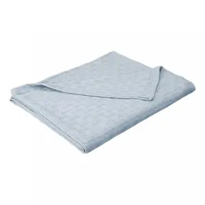 212 MAIN Cotton Throw Blanket - Basket Weave, Extra-Large Twin Size, Self-Bind Edge, Subtle Design, Light Blue, Ideal for Nighttime Warmth (Blanket Throw for Bedding & Linens), Throw Blankets