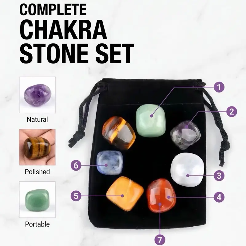 7 Chakra Tumbled Semiprecious Stone Set - Quality Craftsmanship, Natural Semifinished Gemstones for Balance, Healing Jewelry Accessories