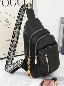 Women's Fashionable PU Leather, Casual Versatile High-quality Daily Commuting Bag with Letter Pendant, Trendy All-match Sling Bag, Casual Waist Bag for Daily Used, Belt Bag, Casual Bum Bag