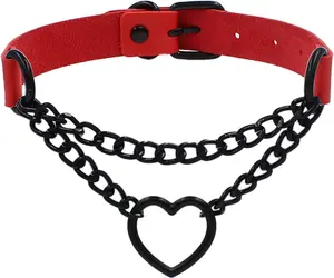Love Heart Choker  Necklace, Adjustable Leather Punk PU Necklace Goth Choker Soft  Chain for Women