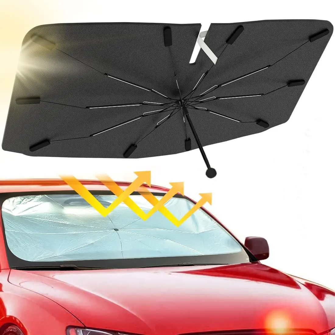 2026 New Synthetic Foldable Umbrella Windshield Sunshade, UV-Blocking Heat-Insulating Automotive Glass Sunshade, Universal Car Accessories for SUV, MPV, Truck & Sedan Front Window Cover