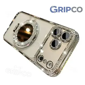 Women's Phone Case with Mirror & Stand for iPhone 12/13/14/15/16/17 Pro Max,17Air,14/15/16 Plus. Features a shiny frame, high-definition transparent material, and full-body drop-resistant design.002