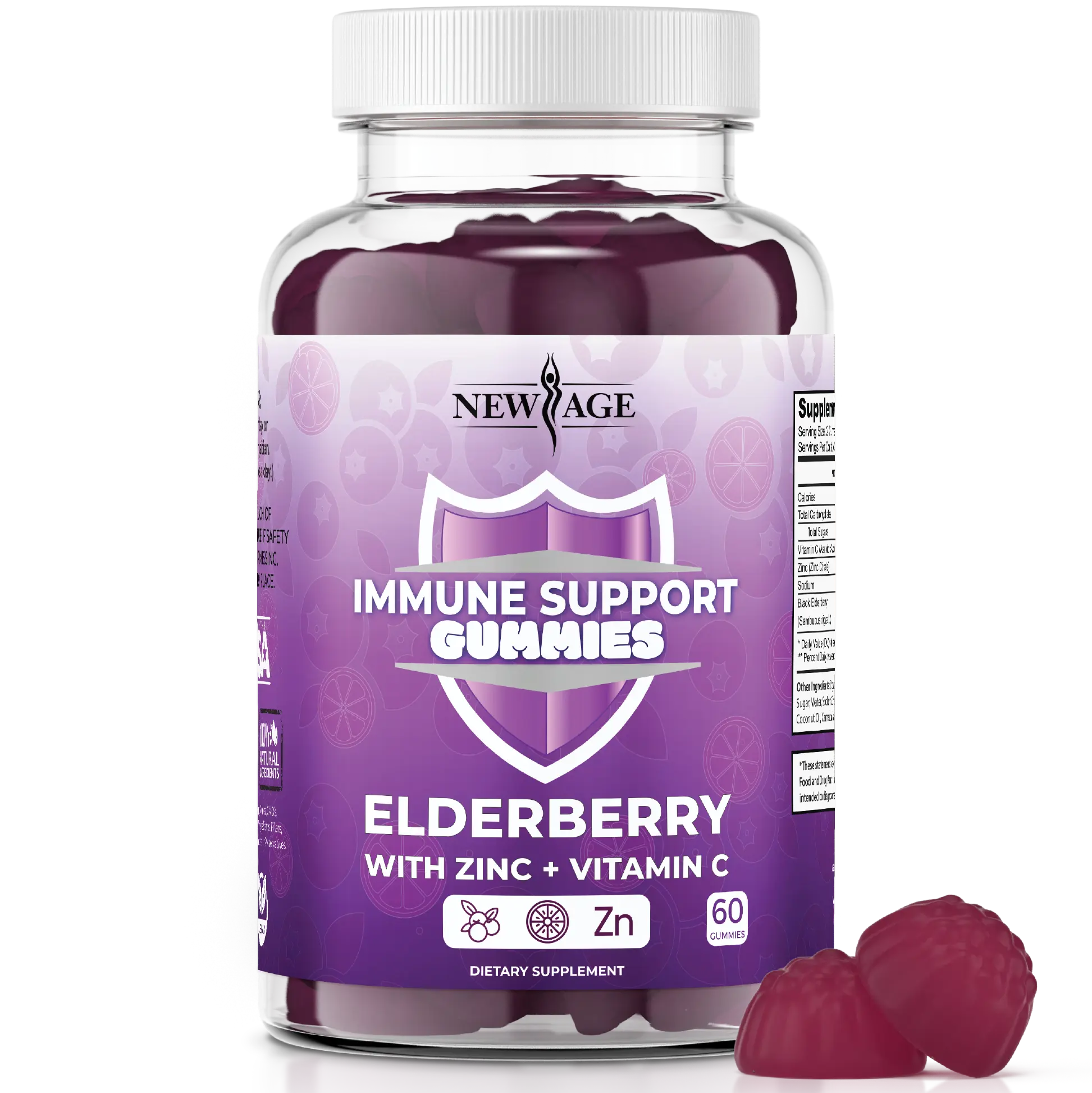 NEW AGE Immune System Support Gummies - Sambucus Black Elderberry Gummies with Vitamin C and Zinc