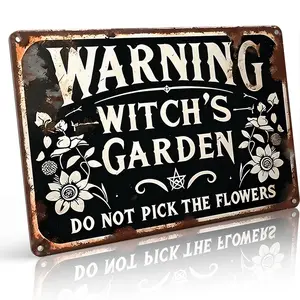 Warning Witch's Garden Do Not Pick The Flowers Aluminum Metal Sign - 8x12 Inch Rustic Gothic Garden Wall Decor, Perfect Gift for Witches, Gardeners & Witchy Home Decor Enthusiasts