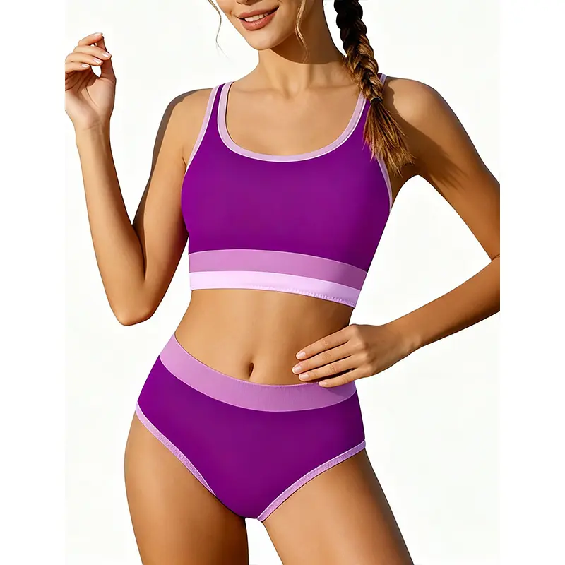 Girls Swimsuit Two Piece Bikini Sets Color-Block Adjustable Straps Bathing Suit Girls Swimwear 9-16Y