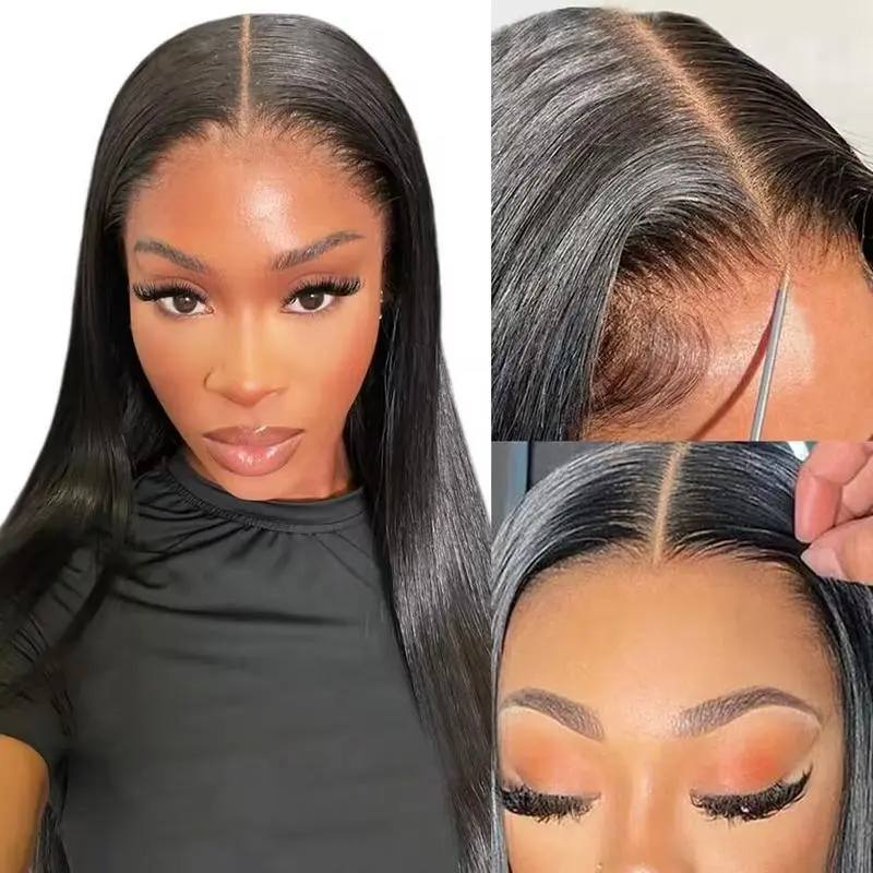 6x4 Wear & Go Glueless Lace Wig Brazilian Straight Human Hair Wig with 3D Dome Cap & Adjustable Elastic Band for Women No Glue Transparent Lace Closure 180% Density#DealsForYouDays