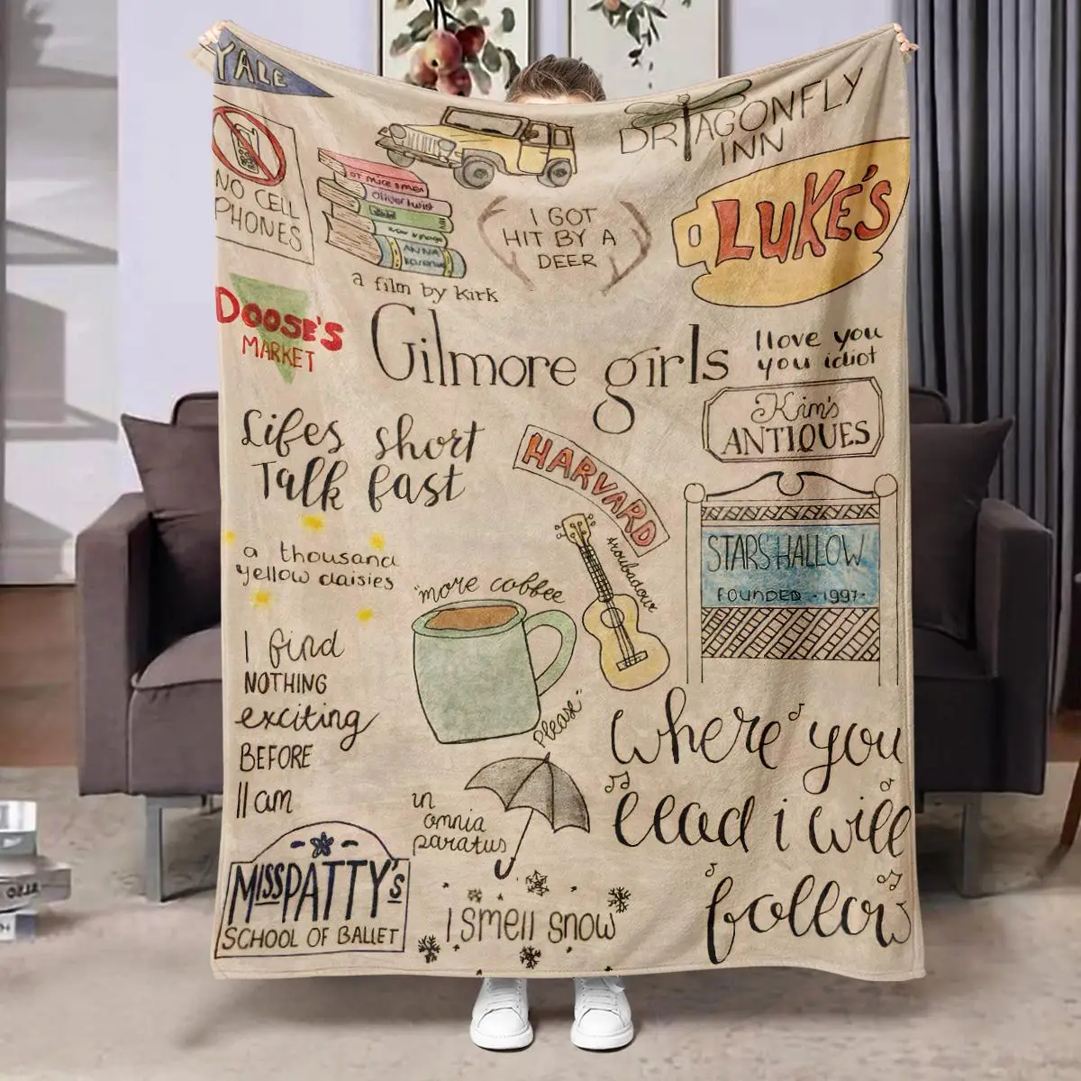 Gilmore Girls Letter Pattern Blanket, 1/2 Counts Soft Warm Throw Blanket, Air-conditioned Room Blanket, Warm Nap Blanket for Home Office Travel Campin