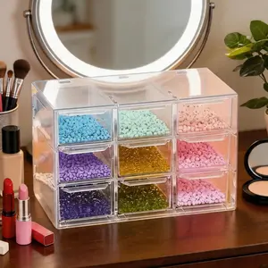 9-Compartment Acrylic Drawer Organizer, Dustproof Transparent Design, Jewelry & Accessories Storage, Desktop Makeup Tray, Minimalist Style, Cosmetics Organizer, Cosmetic Drawers, Boxes