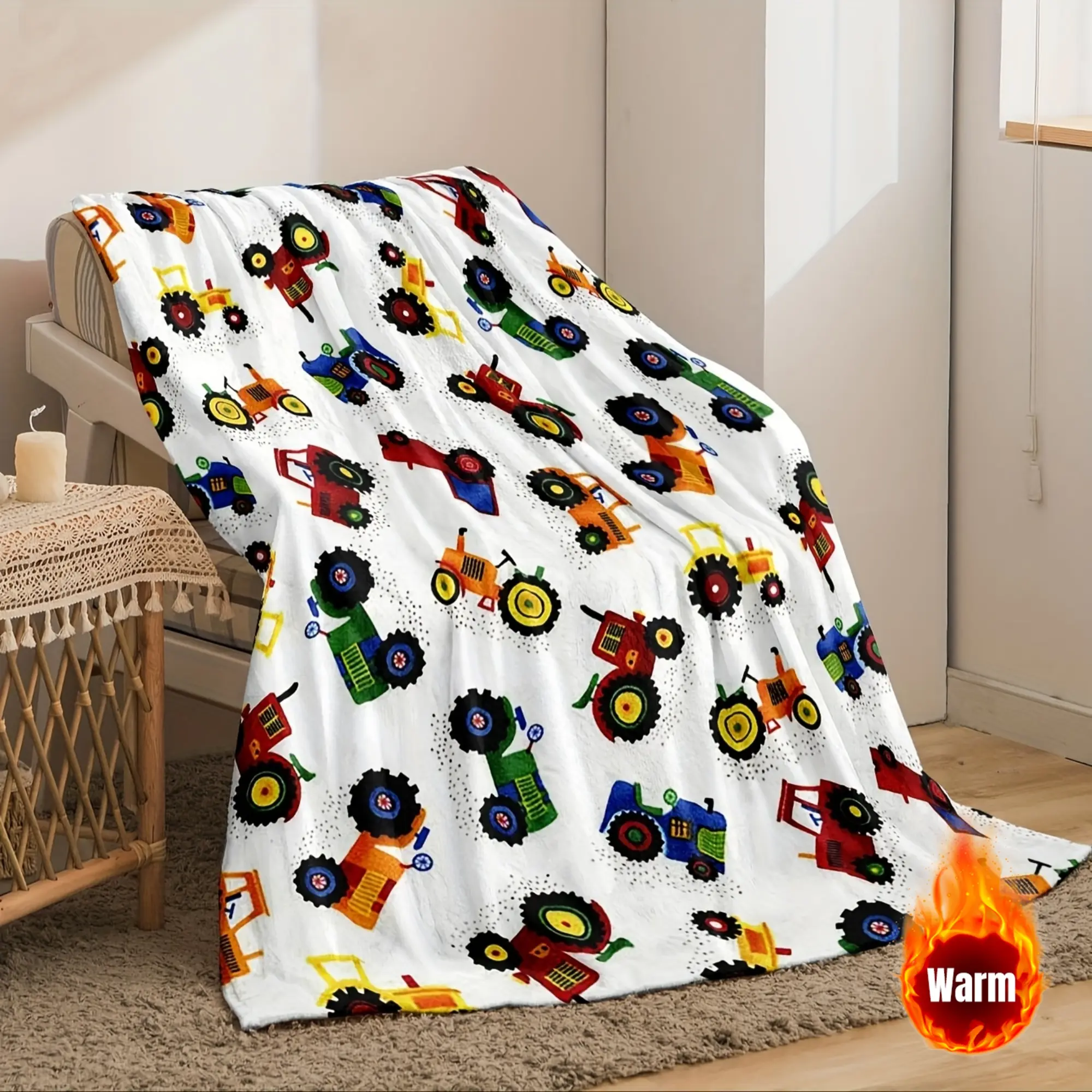 Ultra Soft Flannel Tractor Blanket Cozy Aesthetic Warm Breathable Modern Contemporary Machine Washable Digital Printed Plush Throw Ideal For Sofa Travel Perfect Gift For Tractor Enthusiasts