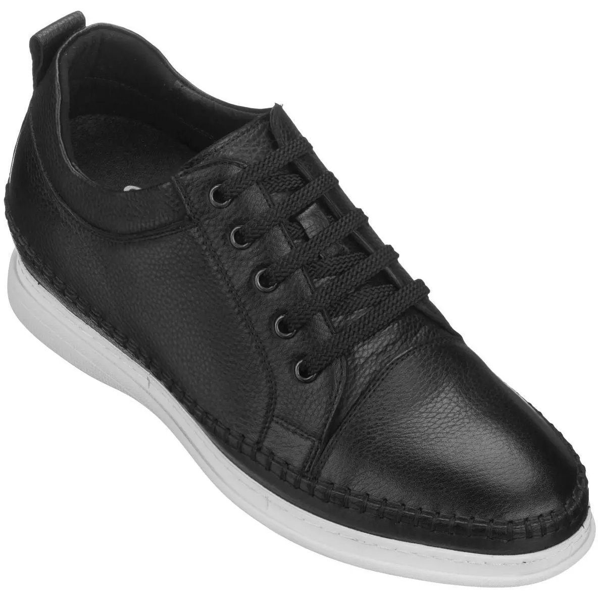 CALTO 3 Inch Casual Leather Elevator Sneakers - Black - S4311