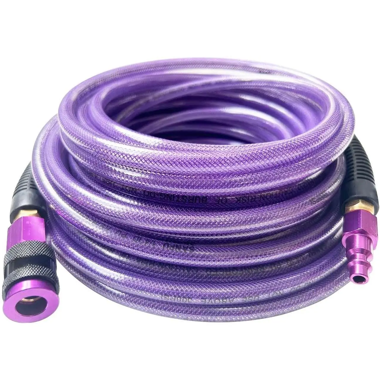 (PU) Polyurethane Reinforced 1/4ID(6.3 x 9.8mm) x 50ft, Air Hose, Lightweight, Professional with 1/4-Inch Swivel Solid  Quick Coupler and Plug, (50)