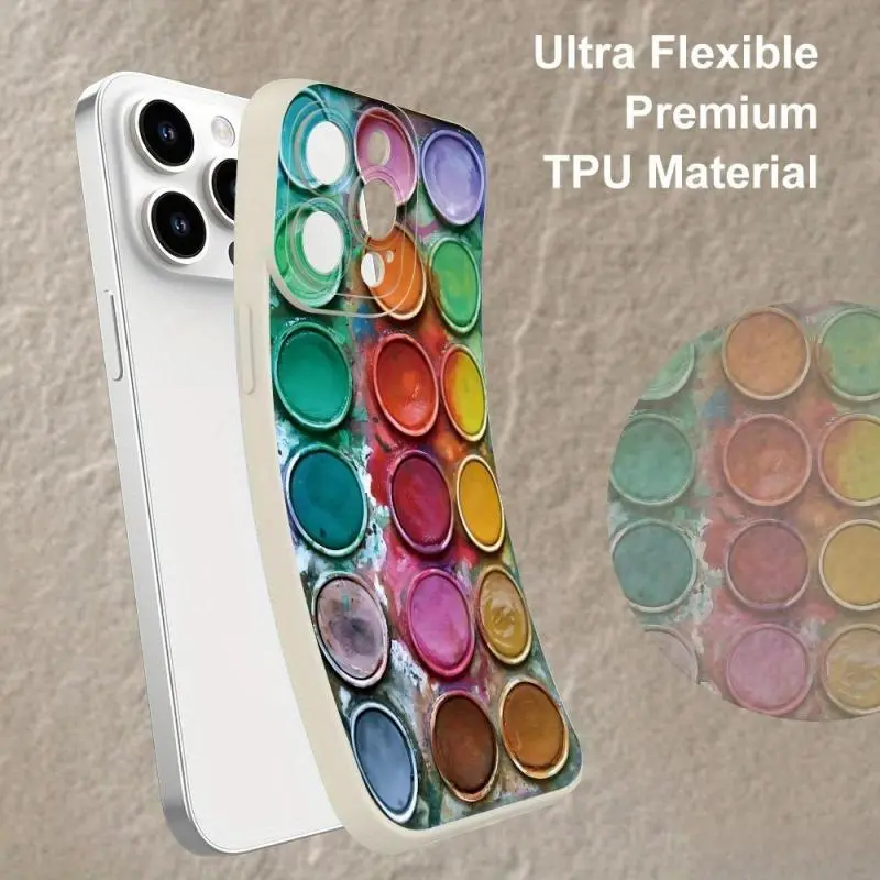Funny Colorful Palette Protective Smartphone Casing - Black & White Multi-Color Plastic TPU Cover, Unisex Gift Accessory for Multi-Model iPhone Series (16,15,14,13,12,11,XS,XR,X,7,8 Plus,Pro Max) | Phone Devices Accessories